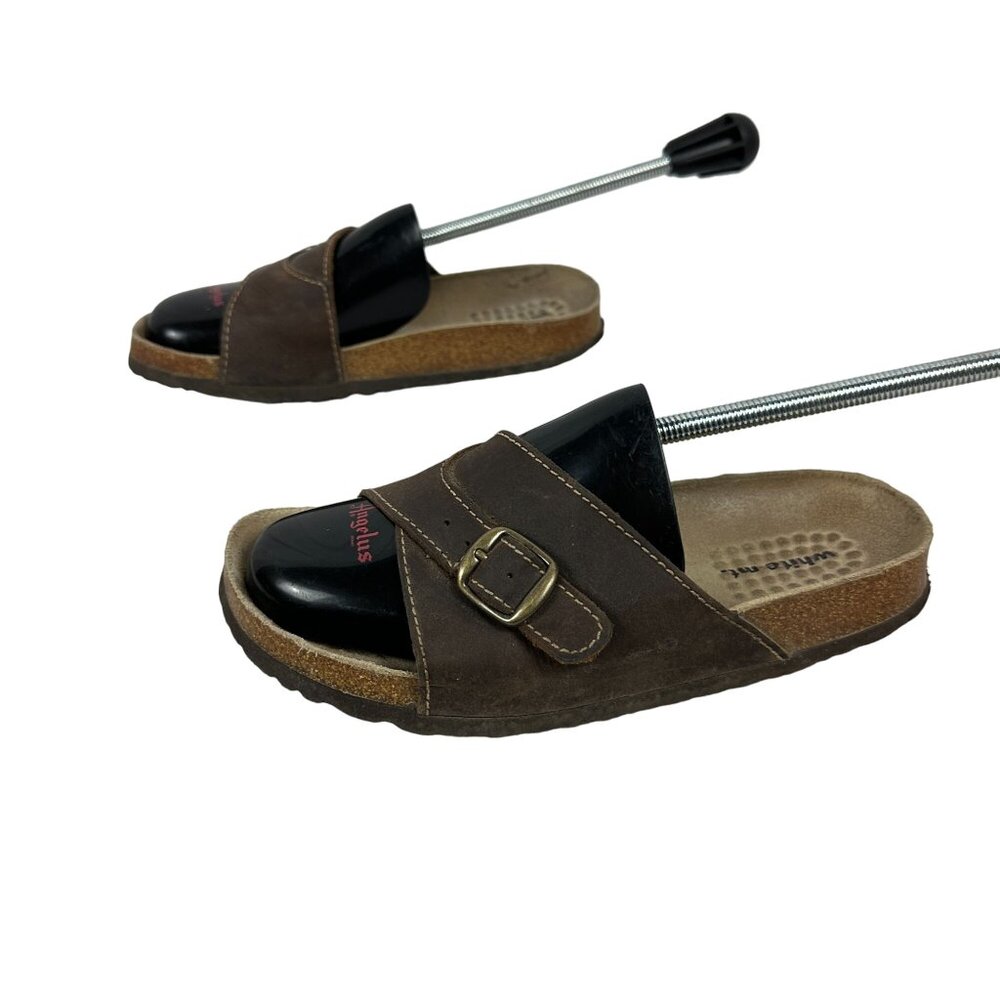 White Mountain Womens Brown Leather Angelus Slide Sandals With Buckle Size 8